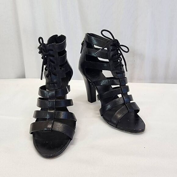 LAUREN Ralph Lauren Larisa Open-Toe Gladiator Sandals Black Leather Size 6.5 - Picture 2 of 9